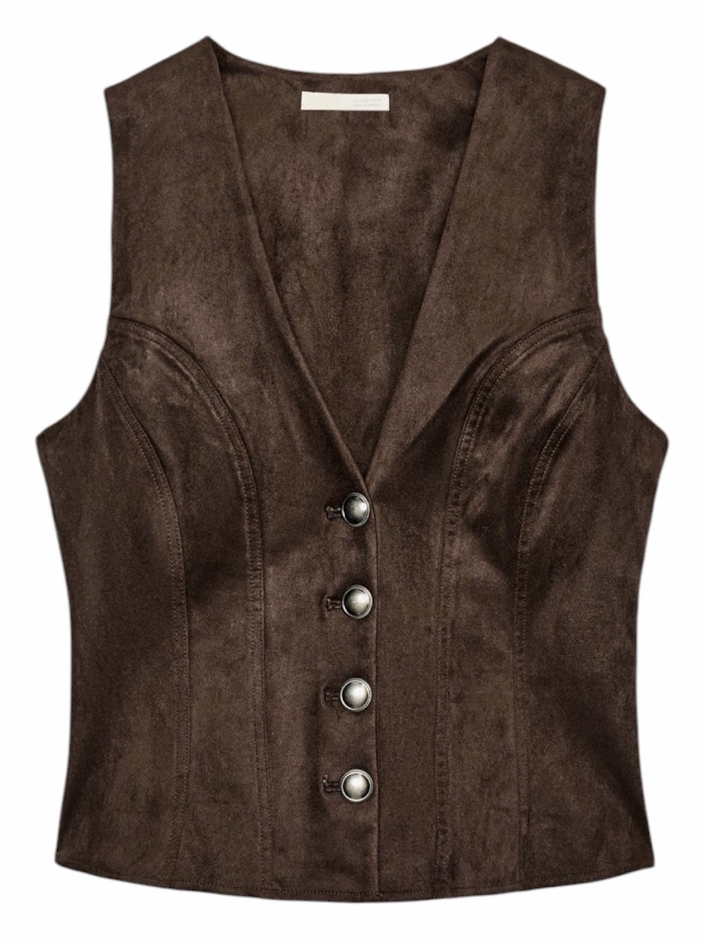 Zara Suede-Effect Button Vest Chocolate Brown Size S NWT